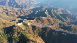 Drone Footage Of Badaling Great Wall in Beijing, China Covered In Red Leaves in Autumn