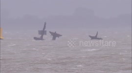 UK braces for more wet & windy weather as masts of SS Richard Montgomery survive Storm Eunice off Kent, UK
