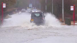 Storm Franklin: Motorists brave flooded road in Castleford, West Yorkshire, UK