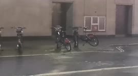 Storm Franklin nearly blows docked 'Boris bike' into the air in London