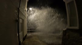 Storm Franklin whips up large waves on seafront in St Ives, Cornwall