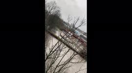 Out-of-control pontoon destroys bridge in huge smash during Storm Franklin in Leeds, UK