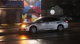 The driver of this Nissan ended up on a median in Houston, Texas