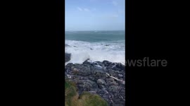 Blue skies but raging seas as Storm Franklin blasts St Ives in UK's Cornwall