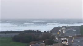 Storm Franklin drives powerful waves into the coast at Woolacombe in SW England