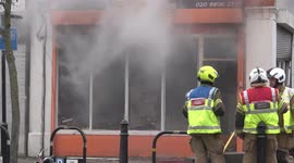 Firefighters battle to extinguish blaze at arts and crafts shop in Stamford Hill, London