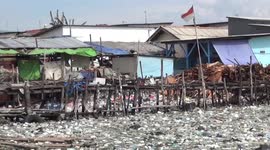 Horrifying sea of garbage surrounds villages in North Jakarta in Indonesia
