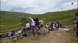 Shocking MTB crash sees rider flying off his bike & getting slammed into dirt track
