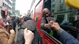 Bus drivers honk their horns and alarms for Anti-Lockdown protesters during protest, London March 20th 2021