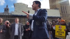 Richard Burgon MP Leeds east, addresses RMT and Churchill cleaners rally, calling out the unjust practices by out sourced companies