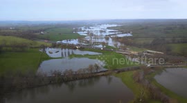 Aerial footage shows miles of floodwater along the River Clwyd, Wales