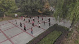 Drone Footage Of Elderly People Exercising In Suizhou, Hubei, China