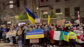 UK: Hundreds Protest Against Invasion Of Ukraine Outside Russian Embassy In London 2