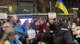 UK: Hundreds Protest Against Invasion Of Ukraine Outside Russian Embassy In London