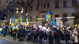 UK: Hundreds Protest Against Invasion Of Ukraine Outside Russian Embassy In London 3