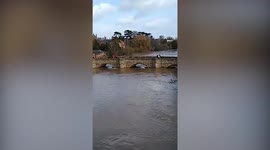 Shocking footage shows boy risking his life by going for a swim in flooded UK river
