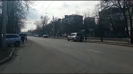 Resident walks down 'almost empty' street in eastern Ukrainian city following Russian attack