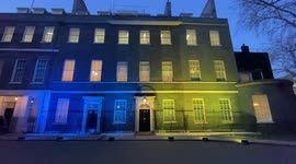 10 Downing Street lit with the colors of Ukrainian flag in show of support