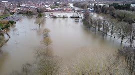 Aerial (Drone) Flooding by the River Severn in Stourport-On-Severn, Worcestershire 24th February 2022
