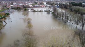 Aerial (Drone) Flooding by the River Severn in Stourport-On-Severn, Worcestershire 24th February 2022
