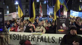 Ukraine supporters outside Downing Street sing Ukrainian national anthem
