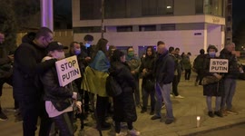 Ukrainian supporters gather at Russian embassy in Madrid, Spain