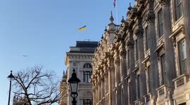 Ukrainian flag blows on British Foreign and Commonwealth Office