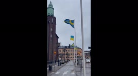 Sweden: Ukrainian Flags Raised Outside City Hall And Country Council House In Stockholm