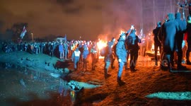 Dancing and singing during anti-war rally in Vilnius, Lithuania
