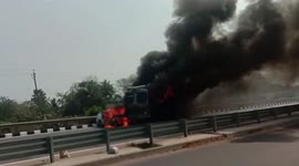 In a road accident on NH-16 at Ranital of Bhadrak the east coast area of India,truck and car both caught fire . First, the fire spread from the car to the truck.After receiving the message , fire tender vehicles immediately reached  the spot and doused th