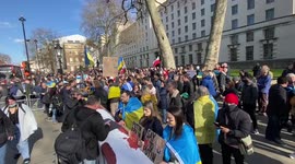 Ukrainians gather outside Downing Street to protest Russian invasion