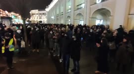 People chant 'No to war' during anti-war rally in St Petersburg, Russia