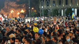 Tens of thousands rallied in Tbilisi calling for an end to Russia's invasion of Ukraine