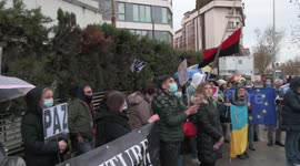Anti-war protesters demonstrate at Russian embassy for consecutive days in Madrid, Spain