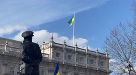 Government offices in Downing Street fly Ukrainian flag in solidarity against Russian invasion