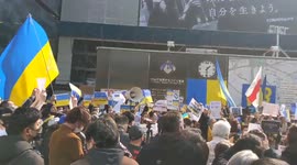 Anti-war protest at Shibuya Station in Tokyo, Japan