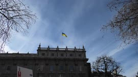 Ukraine flag raised at Downing Street during solidarity for Ukraine protest
