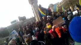 Stand With Ukraine Protest, Manchester, UK  26th February, 2022. Hundreds of people protested about the Russian invasion of Ukraine, central Manchester, England, United Kingdom.
