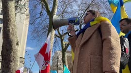 Protesters chant “UK Support Ukraine Now” a huge demonstration in Whitehall, London