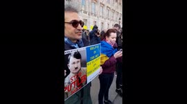 Ukraine demonstrater compares Putin to Hitler during a pro Ukraine, anti Russian demo in London