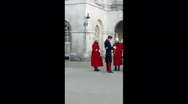 Queens Cavalry inspection line up in Horse Guards parade, London.