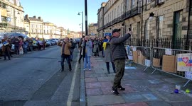 Stand with Ukraine protesters outside the Russian Consulate in Edinburgh chanting Freedom for Ukraine at anyone inside the Consulate.