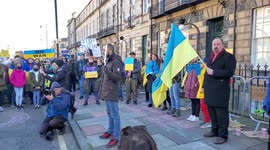 Stand with Ukraine protesters gather outside the Consulate General of Russia in Edinburgh to protest against the war in Ukraine.