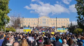 Protest in support of Ukraine during Russian attack in Athens, Greece
