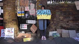 Ukrainians protest outside the Russian embassy in London against the invasion