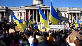 Large protest in Trafalgar Square in London by Ukrainians against the invasion of Ukraine by Russian forces