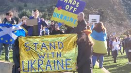 Stand with Ukraine protesters in Edinburgh chant in Ukrainian outside the Scottish Parliament