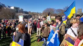 A crowd of hundreds of Stand with Ukraine protesters gathered outside the Scottish Parliament after marching through Edinburgh