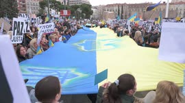 Huge crowds take to the streets anti-war protest in Madrid, Spain