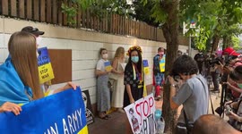 Ukrainian protesters converge on Russian Embassy in Bangkok, Thailand